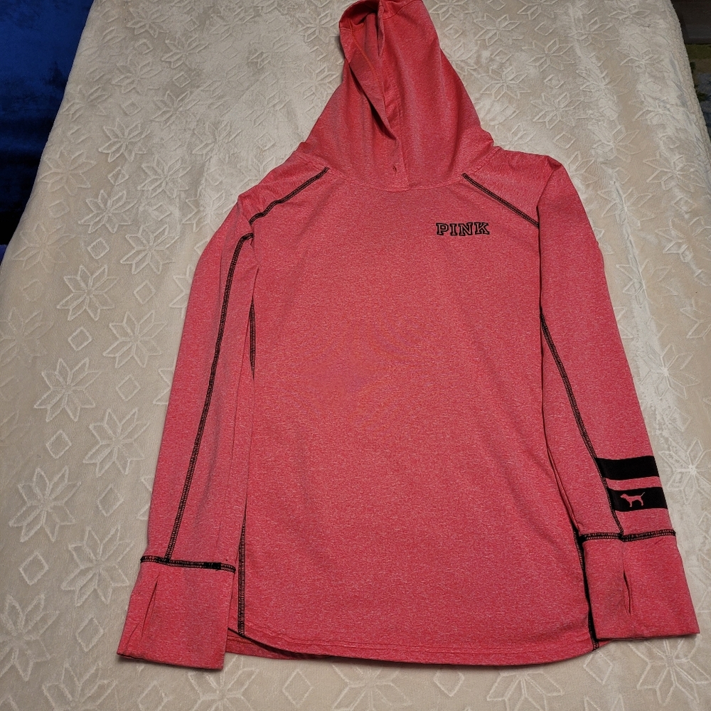 VS PINK Hot Pink Heather Athleisure Hoodie Thumbhole Sleeves Back Zip Pocket  Lg - Picture 4 of 16